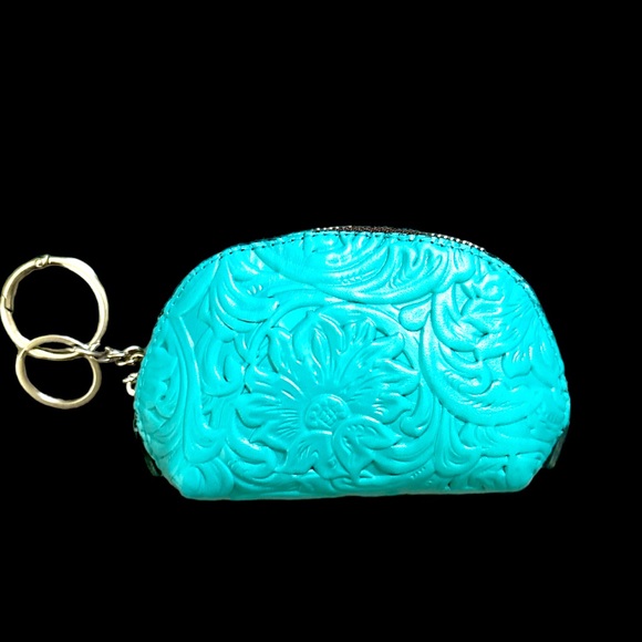 Patricia Nash Handbags - Patricia Nash Tooled Turquoise  Leather Clutch Pouch Wristlet Purse